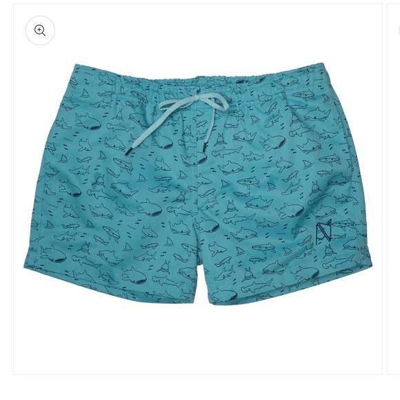 ANDROGYNOUS FOX Drawstrings Blue Sharks Prints Shorts. - Picture 2 of 5